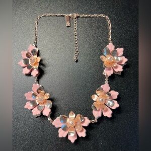 INC Pink 3D Flower Tower Gold Tone Floral Spring Statement Necklace